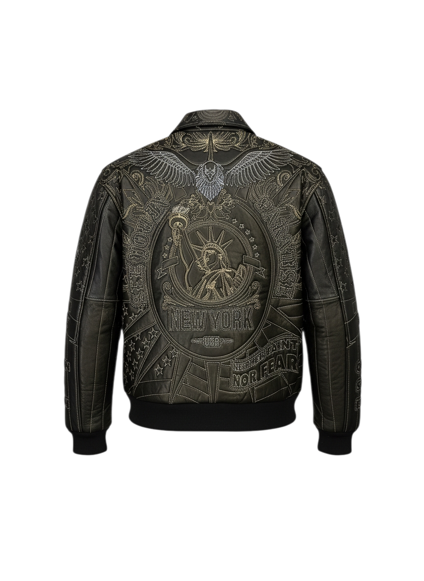 JORDAN CRAIG / NEW YORK EMBROIDERED BOMBER JACKET BLACK